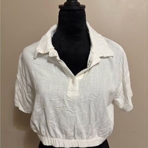 Kendall & Kylie Cream Collared Crop Top